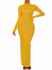 Maxikleid Gelb Sommerkleider lang Langarm Halskragen Damenmode maxi kleid gemischten Baumwollen und Herbst Kleider
