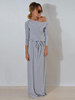 Maxikleid Grau Sommerkleider lang Langarm mit Rundkragen Damenmode maxi kleid gemischten Baumwollen Alltagskleidung und Durchziehband für Herbst