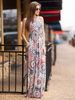 Maxikleid Grau Sommerkleider lang mit Print ärmellos Damenmode maxi kleid und Rundkragen Polyester für Sommer Kleider
