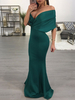 Maxikleid Grün Sommerkleider lang 1/2 Ärmel mit Carmenausschnitt Damenmode maxi kleid Baumwollsatin und figurbetonendem Design für Herbst Kleider