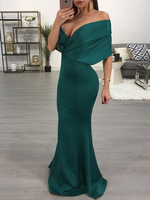 Maxikleid Grün Sommerkleider lang 1/2 Ärmel mit Carmenausschnitt Damenmode maxi kleid Baumwollsatin und figurbetonendem Design für Herbst Kleider