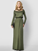 Maxikleid Grün Sommerkleider lang Langarm mit Bateau-Kragen Damenmode maxi kleid Baumwollfasern und Falten für Herbst Kleider