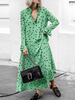 Maxikleid Grün Sommerkleider lang mit Polka-Tupfen Langarm Damenmode maxi kleid und Stehkragen Baumwolle überdimensional und Rüschen für Herbst