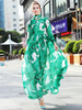 Maxikleid Grün Sommerkleider lang mit Print Langarm Damenmode maxi kleid und Rundkragen Chiffon schmale Passform und Schnüren für Herbst Kleider