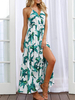 Maxikleid Grün Sommerkleider lang mit Print ärmellos Damenmode maxi kleid und Trägern gemischten Baumwollen für Sommer Kleider