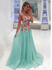 Maxikleid Grün Sommerkleider lang mit Printmuster ärmellos Damenmode maxi kleid U-Ausschnitt Chiffon und Deko-Applikation für Sommer Kleider