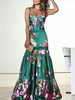 Maxikleid Grün Sommerkleider lang mit Printmuster ärmellos Damenmode maxi kleid und Trägern Polyester und Falten für Sommer Kleider