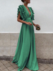 Maxikleid Grün Sommerkleider lang ärmellos mit spitzem Dekolleté Damenmode maxi kleid Chiffon und zappelnden Rüschen für Sommer Kleider