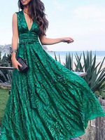 Maxikleid Grün Sommerkleider lang ärmellos V-Ausschnitt Damenmode maxi kleid Chiffon für Sommer Kleider