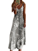 Maxikleid Hellgrau Sommerkleider lang mit Print ärmellos Damenmode maxi kleid und Trägern Polyester für Sommer Kleider