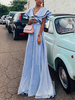 Maxikleid Hellschiefergrau Sommerkleider lang Kurzarm V-Ausschnitt Damenmode maxi kleid Polyester mit schichtigem Design und Rüschen für Sommer