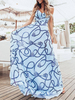 Maxikleid Hellschiefergrau Sommerkleider lang mit Print ärmellos Damenmode maxi kleid und Trägern Chiffon und rückenfreiem Design geknotet