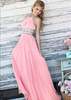 Maxikleid Hellschiefergrau Sommerkleider lang ärmellos mit Rundkragen Damenmode maxi kleid Chiffon Rutschfester Schulterriemen und Gürtel für Sommer