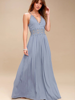 Maxikleid Hellschiefergrau Sommerkleider lang ärmellos mit Trägern Damenmode maxi kleid Polyester und Spitzen für Sommer Kleider