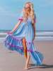 Maxikleid Hellschiefergrau Sommerkleider lang ärmellos viereckiger Ausschnitt Damenmode maxi kleid Polyester mit Schlitz an der Front für Sommer