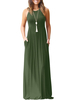 Maxikleid Jägergrün Sommerkleider lang ärmellos mit Rundkragen Damenmode maxi kleid Polyester für Sommer Kleider