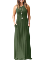 Maxikleid Jägergrün Sommerkleider lang ärmellos mit Rundkragen Damenmode maxi kleid Polyester für Sommer Kleider
