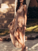 Maxikleid Khaki Sommerkleider lang ärmellos mit Rundkragen Damenmode maxi kleid Polyester überdimensional und Schlitz an der Front für Sommer