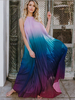 Maxikleid Königliche Lila Sommerkleider lang mit Farbverlauf ärmellos Damenmode maxi kleid und Halter Chiffon und rückenfreiem Design für Sommer