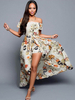 Maxikleid Kurzarm Sommerkleider lang Aprikose Damenmode mit Carmenausschnitt und Print für Sommer maxi kleid und Alltag Baumwolle Kleider