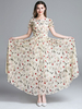 Maxikleid Kurzarm Sommerkleider lang Aprikose Damenmode mit Rundkragen und Printmuster für Sommer maxi kleid und Alltag Kleider