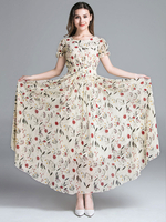Maxikleid Kurzarm Sommerkleider lang Aprikose Damenmode mit Rundkragen und Printmuster für Sommer maxi kleid und Alltag Kleider