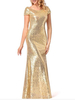 Maxikleid Kurzarm Sommerkleider lang Gold U-Halsausschnitt und Herbst und Sommer und Frühling und Ball maxi kleid mit Pailletten bestickt
