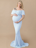 Maxikleid Kurzarm Sommerkleider lang Hellschiefergrau Damenmode mit Carmenausschnitt für Sommer und Urlaub maxi kleid gemischten Baumwollen Kleider