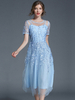 Maxikleid Kurzarm Sommerkleider lang Hellschiefergrau Damenmode mit Rundkragen und Blattmuster für Sommer Maxikleider maxi kleid und Ball Tüll