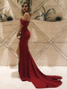 Maxikleid Kurzarm Sommerkleider lang Rot Damenmode mit Carmenausschnitt für Sommer und formelle Party maxi kleid Polyester Kleider
