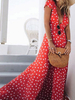 Maxikleid Kurzarm Sommerkleider lang Rot Damenmode mit spitzem Dekolleté und Polka-Tupfen für Sommer maxi kleid und Straßen-Style