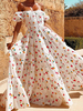 Maxikleid Kurzarm Sommerkleider lang Weiß Damenmode mit Carmenausschnitt und Printmuster für Sommer maxi kleid und Alltag Polyester-Baumwolle Kleider