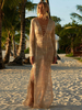 Maxikleid Langarm Sommerkleider lang Aprikose Damenmode mit spitzem Dekolleté für Sommer Beach Strand maxi kleid gemischten Baumwollen Kleider
