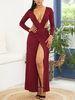 Maxikleid Langarm Sommerkleider lang Burgunderrot Damenmode V-Ausschnitt und Sommer Dating maxi kleid gemischten Baumwollen Kleider