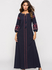 Maxikleid Langarm Sommerkleider lang Dunkelmarineblau Damenmode U-Halsausschnitt und Herbst und Alltag Maxikleider maxi kleid Flachsbaumwolle Kleider
