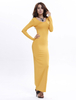 Maxikleid Langarm Sommerkleider lang Gelb Damenmode U-Halsausschnitt und Herbst und Frühling und Alltag maxi kleid Polyester Kleider