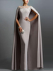 Maxikleid Langarm Sommerkleider lang Grau Damenmode mit Rundkragen für Frühling und Indoor maxi kleid Polyester Kleider