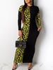 Maxikleid Langarm Sommerkleider lang Grün Damenmode mit Rundkragen und Tiermuster für Herbst und Winter maxi kleid Büro & Karriere Polyester