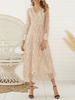 Maxikleid Langarm Sommerkleider lang Hellgolden V-Ausschnitt für Frühling und Herbst und Straßen-Style maxi kleid mit Pailletten bestickt