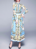Maxikleid Langarm Sommerkleider lang Hellschiefergrau mit Umlegekragen und Print für Herbst und Winter maxi kleid Büro & Karriere Polyester