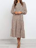 Maxikleid Langarm Sommerkleider lang Khaki Damenmode mit Rundkragen und Polka-Tupfen für Herbst und Winter maxi kleid und Straßen-Style Chiffon
