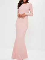 Maxikleid Langarm Sommerkleider lang Rosa Damenmode mit Rundkragen für Herbst und Frühling und Festumzug maxi kleid Polyester Kleider