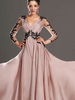 Maxikleid Langarm Sommerkleider lang Rosa Damenmode V-Ausschnitt und Herbst und Party maxi kleid Chiffon Kleider