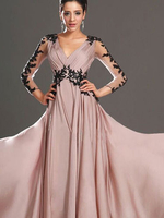 Maxikleid Langarm Sommerkleider lang Rosa Damenmode V-Ausschnitt und Herbst und Party maxi kleid Chiffon Kleider