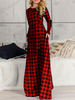 Maxikleid Langarm Sommerkleider lang Rot Damenmode mit Rundkragen und Plaidmuster für Frühling maxi kleid und Abend Flachsbaumwolle Kleider