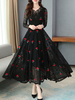 Maxikleid Langarm Sommerkleider lang Rot Damenmode V-Ausschnitt mit Print für Frühling maxi kleid Büro & Karriere Polyester Kleider