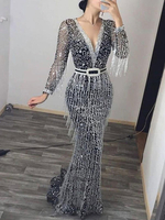 Maxikleid Langarm Sommerkleider lang Schwarz Damenmode V-Ausschnitt mit Leopard-Korn Optik für Frühling maxi kleid und Abend Polyester Kleider