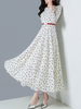Maxikleid Langarm Sommerkleider lang Weiß Damenmode mit Rundkragen und Polka-Tupfen für Frühling maxi kleid und Openair Chiffon Kleider