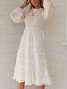 Maxikleid Langarm Sommerkleider lang Weiß Damenmode mit Stehkragen für Herbst und Frühling und Straßen-Style maxi kleid Polyester Kleider