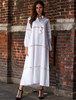 Maxikleid Langarm Sommerkleider lang Weiß Damenmode mit Stehkragen für Sommer und Frühling und Straßen-Style maxi kleid Baumwolle Kleider
